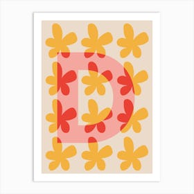 Alphabet Flower Letter D Print - Pink, Yellow, Red Art Print