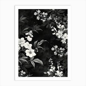 Great Japan Hokusai Black And White Flowers 6 Art Print