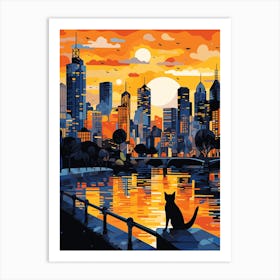 Melbourne, Australia Skyline With A Cat 3 Art Print