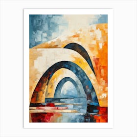 Stone Bridges II, Avant Garde Abstract Vibrant Colorful Painting in Cubism & Van Gogh Style Art Print