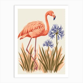 Lesser Flamingo And Agapanthus Minimalist Illustration 3 Art Print