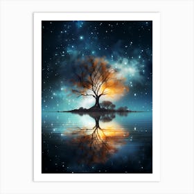 Tree In The Night Sky Art Print