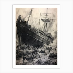 Titanic Ship Wreck Charcoal Sketch 2 Art Print