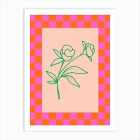 Modern Checkered Flower Poster Pink & Green 7 Art Print