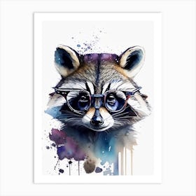 Raccoon With Glasses Watercolour 2 Art Print