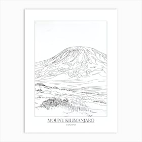 Mount Kilimanjaro Tanzania Line Drawing 5 Poster Art Print