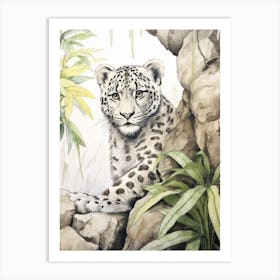 Storybook Animal Watercolour Snow Leopard Art Print