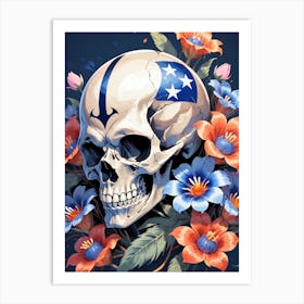 American Flag Floral Face Evil Death Skull (6) Art Print