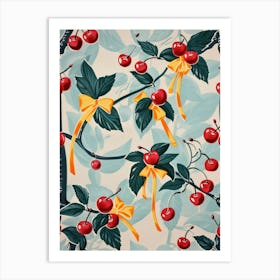 Botanical Bows And Cherries 2 Pattern Art Print