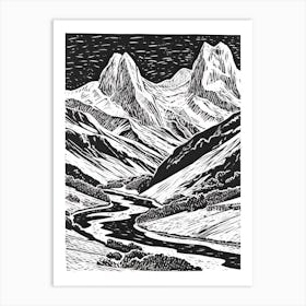 Patagonia, Argentina Linocut Illustration Style 3 Art Print