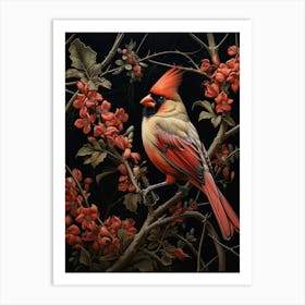 Dark And Moody Botanical Northern Cardinal 3 Art Print