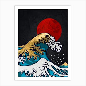 Golden Great Wave off Kanagawa — Japanese golden poster, travel poster, aesthetic poster, landscape poster, art print 1 Art Print