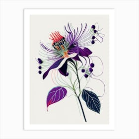 Passion Flower Floral Minimal Line Drawing 2 Flower Art Print