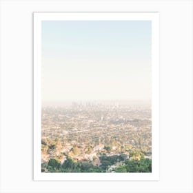 Los Angeles, USA I Panoramic view of LA skyline and downtown at sunset from Griffith Observatory to the retro vintage photography neutral pastel aesthetic of summer light in Hollywood Hills nature countryside Art Print