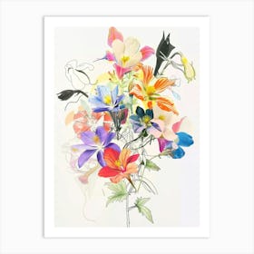 Columbine 2 Collage Flower Bouquet Art Print