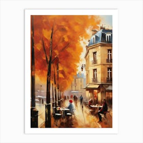 Paris city countryside, cafes, people, trees, old autumn oil paints. Faded colours.9 Art Print