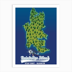 Bainbridge Island Kitsap County Washington USA map Art Print