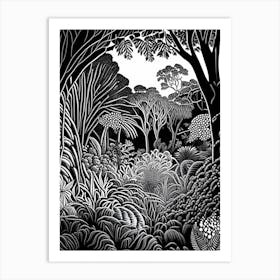 Adelaide Botanic Garden, Australia Linocut Black And White Vintage Art Print