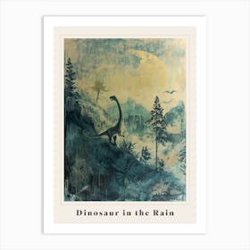 Dinosaur In The Rain On The Hill Painting Poster Art Print