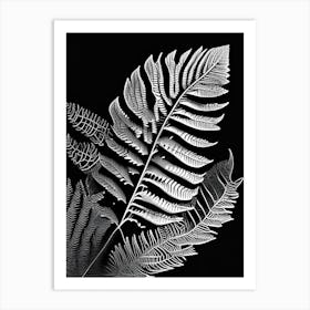 Maidenhair Fern Leaf Linocut 2 Art Print