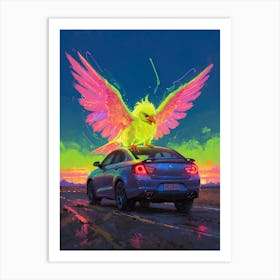 Bird On A Car Art Print