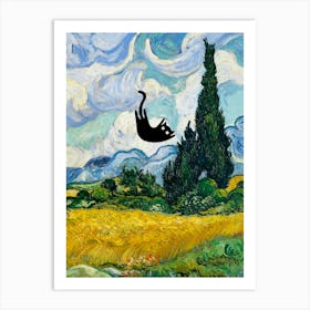 Cats In Famous Gardens Van Gogh Wheat Field With Cypresses Art Print