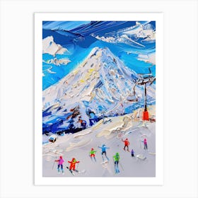 Ski Resort Snow Winter Impasto Oil Painting Travel Art Print