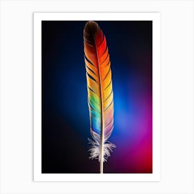 Feather Showcasing Vibrant Multicolored Spectrum Intricate Gradient Transitions From Root To Tip C Art Print