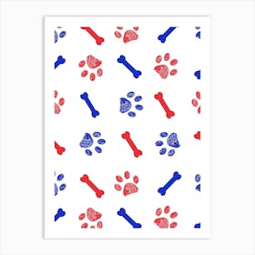 Blue And Red Paws Art Print