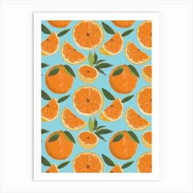 Juicy Oranges Blue Art Print