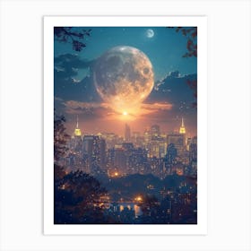 Full Moon Over New York City Art Print