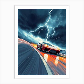 Lightning On The Road Art Print