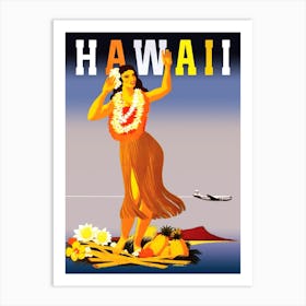 Hawaii, Big Hula Girl Welcomes Airplane Art Print