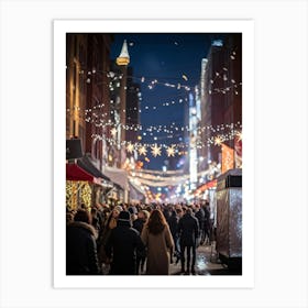 Banner At A Lively New Years Eve Party Drapes Elegantly Across A Bustling Street Strands Of Shiny (1) Art Print