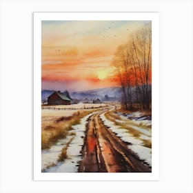 Sunset On The Road. Art Print