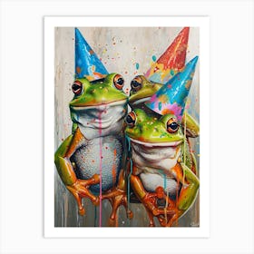 Frogs In Party Hats Painting Style 2 Art Print