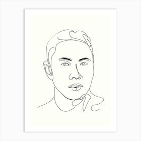 Face Of A Man Hand Drawing Line Art Art Print