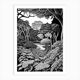 Niagara Parks Botanical Gardens, Canada Linocut Black And White Vintage Art Print