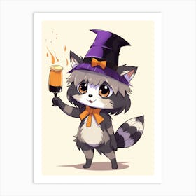 Cute Kawaii Cartoon Raccoon 22 Art Print