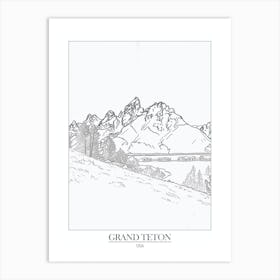 Grand Teton Usa Line Drawing 5 Poster Art Print