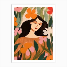 Woman With Autumnal Flowers Impatiens 2 Art Print