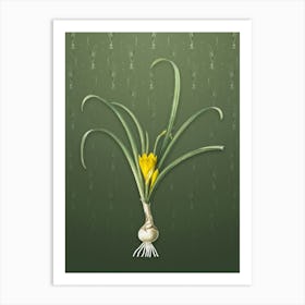 Vintage Yellow Autumn Crocus Botanical on Lunar Green Pattern n.1688 Art Print