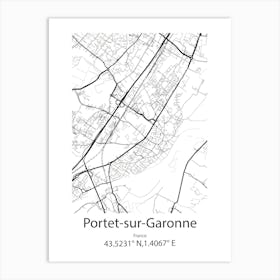 Portet Sur Garonne,France Minimalist Map Art Print