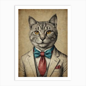 Cat In A Suit 9 Art Print