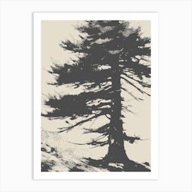Minimalist Gray Pine Tree Art Print