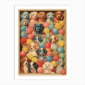 Collection Of Vintage Dogs Puppies And Balls Kitsch Art Print