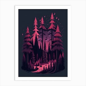 A Fantasy Forest At Night In Red Theme 65 Art Print