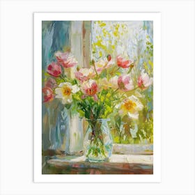 Tulip Flowers On A Cottage Window 2 Art Print