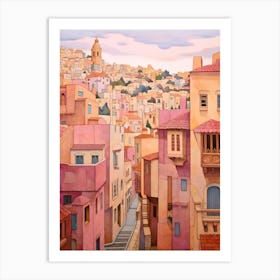 Valletta Malta 1 Vintage Pink Travel Illustration Art Print