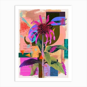 Bee Balm 4 Neon Flower Collage Art Print